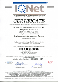 Quality sertificate IQNet ISO 14001:2004.